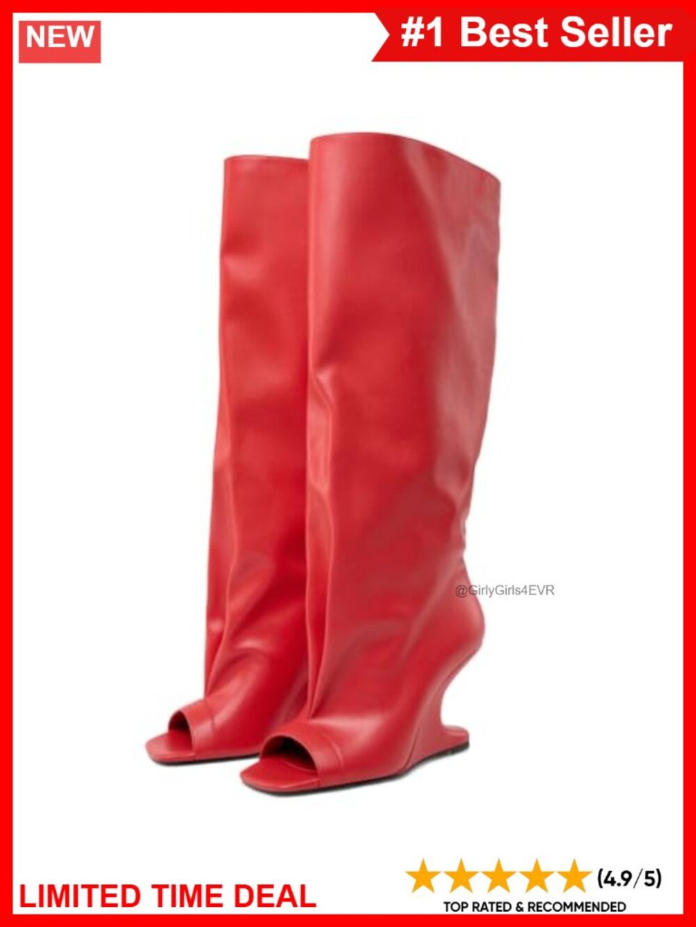 Knee High Slouchy Open Toe Wedge Sandal Boots Faux Leather
